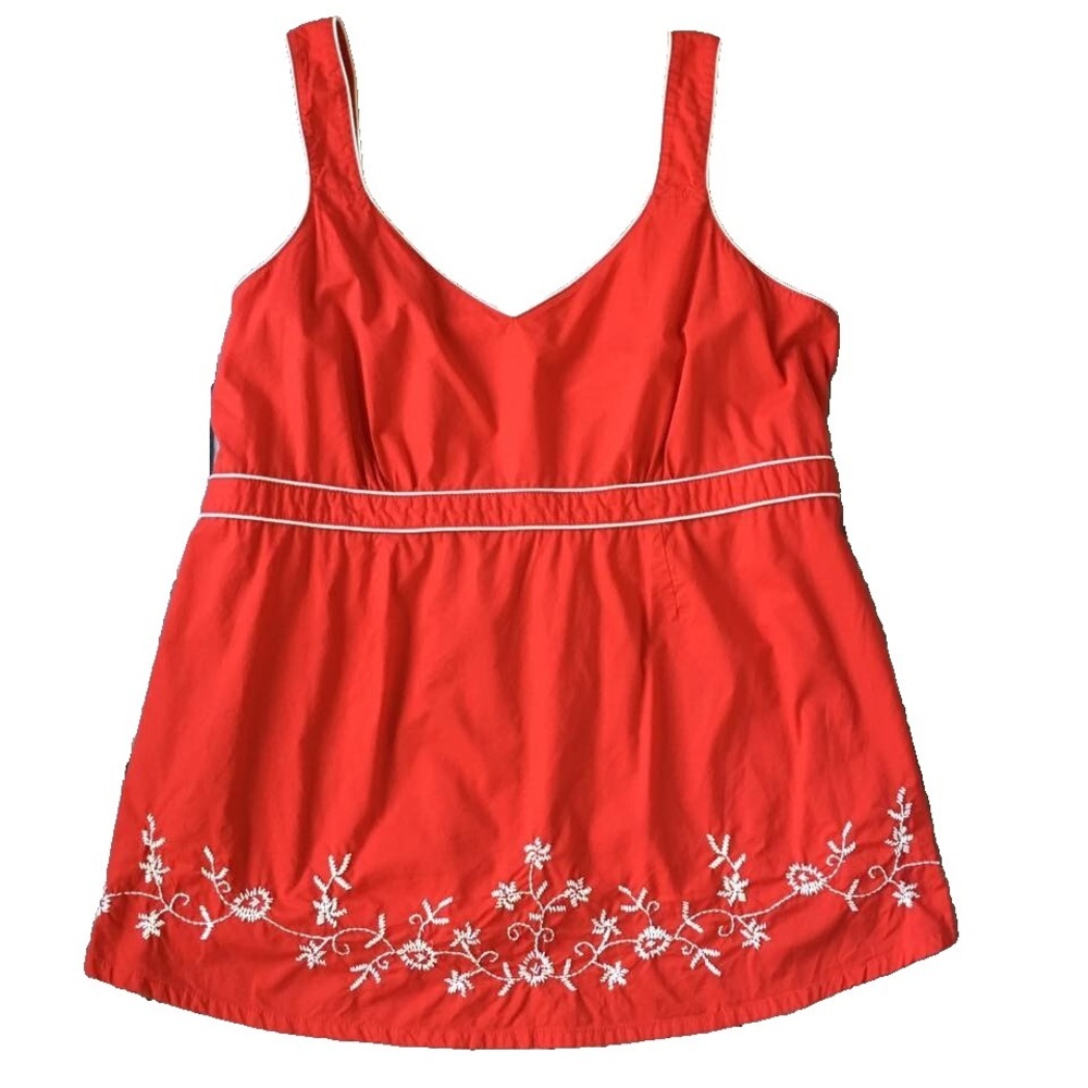 Red Embroidered Maternity Tank Top Womens XL 16 18 Boho Empire Waist Sleeveless